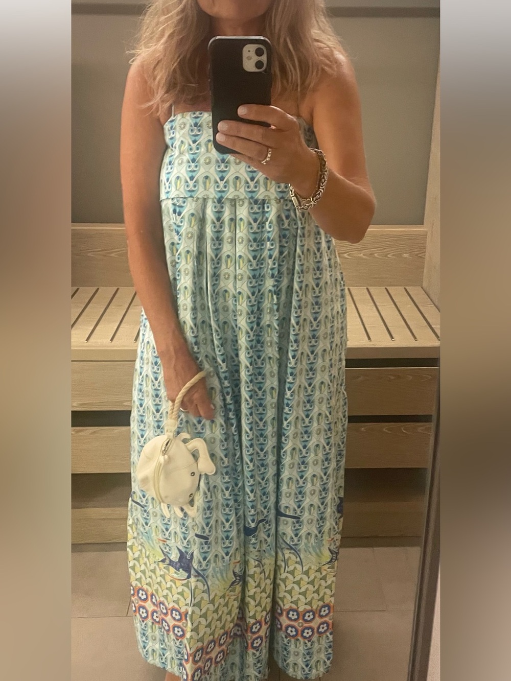 Anthropologie Blue & Aqua Bird Printed maxi Sundress